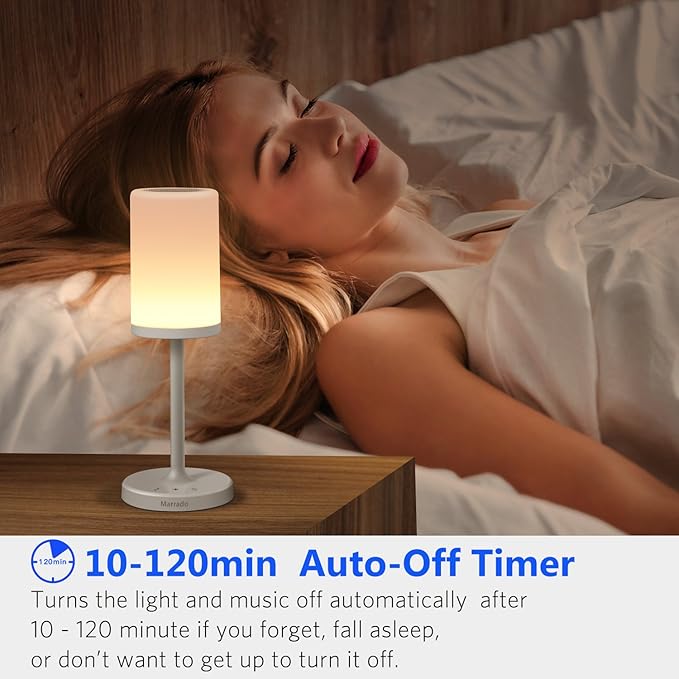 Marrado Bluetooth Speakers + Bedside Lamp, Night Light, Smart Touch Control Table Lamp for Bedroom Living Room, Portable Rechargeable LED Desk Lamp, Dimmable Warm White & Color Changing