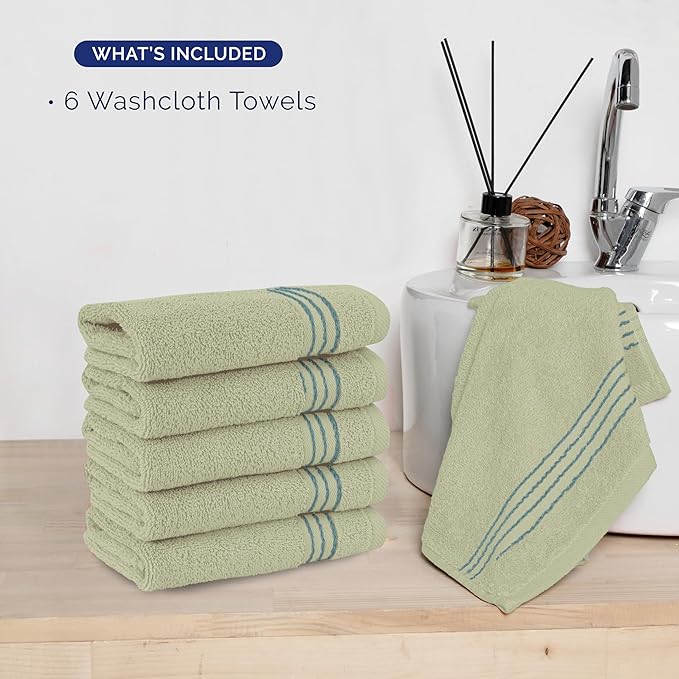 Elegant Comfort Premium Turkish Cotton 6 Pack Washcloths Set - 13 x 13 inch, Luxurious Hotel Spa Quality 100% Turkish Cotton 6PC Washcloth Set - Highly Absorbent - Soft Bathroom Towels, Mint Green