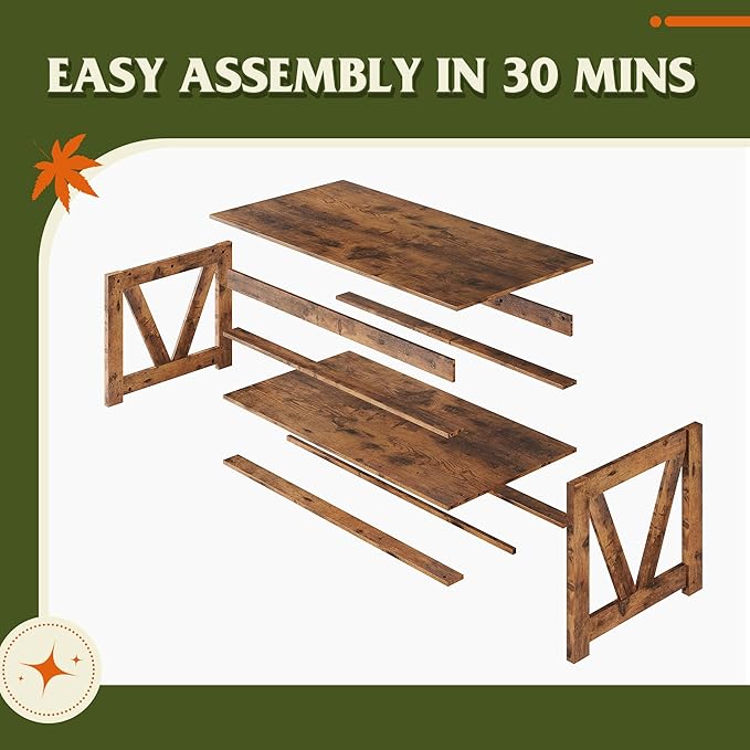 WLIVE Coffee Table, 43" Farmhouse Coffee Table with Storage Shelf & Sturdy V-Shaped Support, Wood Center Table for Living Room, Bedroom, Office and Balcony, Rustic Brown
