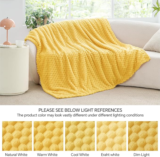 BEDELITE Jacquard Blanket- 3D Fleece Decorative Yellow Throw Blanket, Super Soft and Cozy Warm Fuzzy Blanket All Seasons Suitable, 50x60Inches