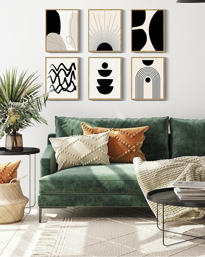 ๐๐ฟ๐๐ผ๐๐บ Black Abstract Boho Wall Art Minimalist Geometric ๐๐ฟ๐ฎ๐บ๐ฒ๐ฑ Wood Wall Decor Boho Room Decor Black Beige Art Canvas Painting Mid Century Modern Prints Bohemian Posters for Bedroom Kitchen Office