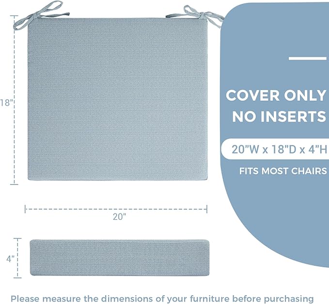Patio Cushion Covers with Ties, 2 Pack, Outdoor Water Resistant Deep Seat Chair Cushion Slipcover 20x18x4 Inch for Garden Couch Sofa (Replacement Cover Only)-Frost Blue
