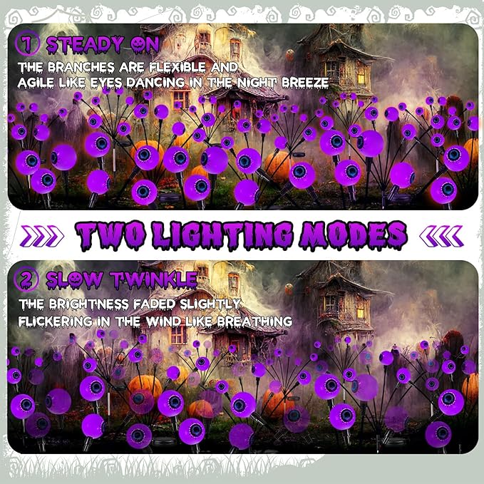 6Pack 36LED Purple Solar Halloween Eyeball Lights Outdoor, Solar Garden Lights Outdoor Waterproof, Firefly Light Swaying by Wind with 2 Modes for Pathway Patio Yard Garden Halloween Decorations