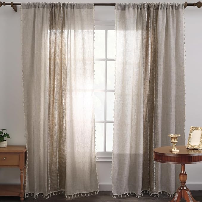 ColorBird Boho Curtains 2 Panels Striped 63 inch Bohemia Western Curtain for Living Room Bedroom