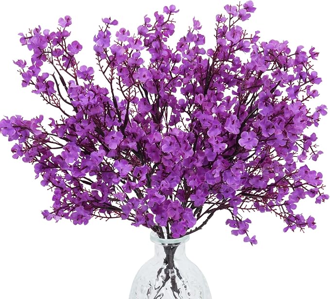 AILANDA 6PCS Babys Breath Artificial Flowers Purple Fake Gypsophila Flower Silk Floral Arrangements for Spring Home Kitchen Office Garden Party Wedding Table Centerpieces Decoration