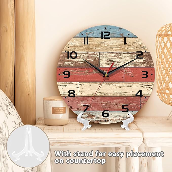 Clock for Living Room, Wooden Decorative Round Wall Clock Silent Non-Ticking Battery Operated Clock 10 Inch, Home Decor for Living Room, Kitchen, Bedroom and Office