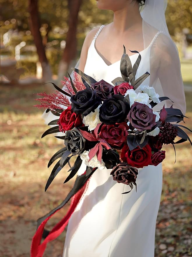 MISSPIN Artificial Flowers DIY Box Set Fake Roses Bouquet Bridal Wedding Flowers Colorful Centerpiece Table Decorations Boho Faux Floral with Stems Arrangements for Cake Home Party Indoor Outdoor