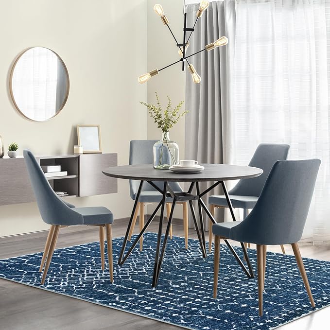 Lahome Moroccan Blue Area Rug 5x7 - Machine Washable Non-Slip Throw Living Room Rugs Ultra-Thin Stain Resistant Soft Rug for Bedroom, Geometric Print Modren Carpet Rug for Dining Room Office Entryway