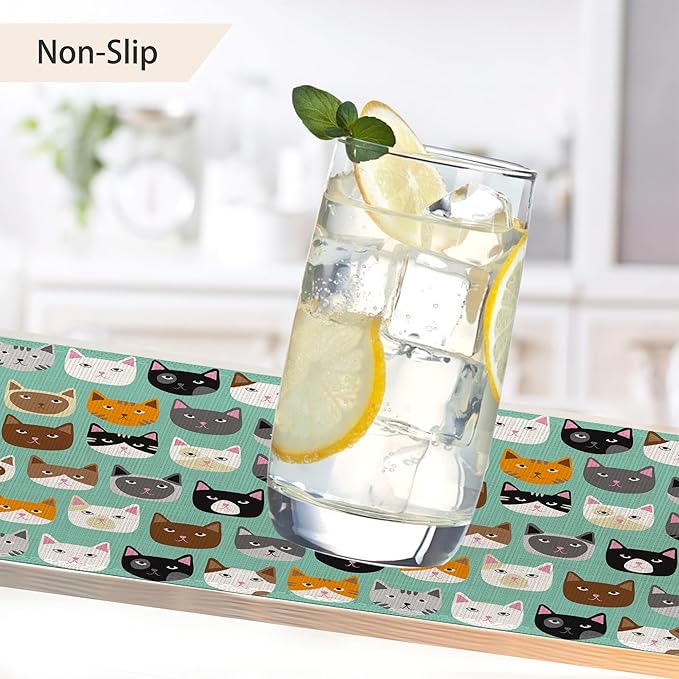 Cute Cat Placemats Set of 6, Waterproof Non-Slip Washable Table Mats Set for Kitchen Dining Holiday Party Wedding Decor 12x18 Inch