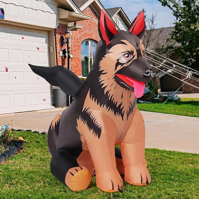 COMIN 4 FT Inflatables German Shepherd Dog with Bat Wing Outdoor Blow Up Decorations with Built-in LEDs for Thanksgiving Christmas Halloween Yard Indoor Party Garden Lawn
