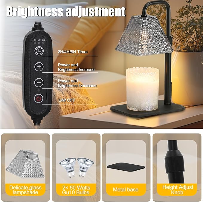 Candle Warmer Lamp with Timer & Dimmer - Electric Candle Wax Melt Warmer with Adjustable Height for Scented Candle Wax, Homer Décor and House Warming Birthday Gifts for Women Mom