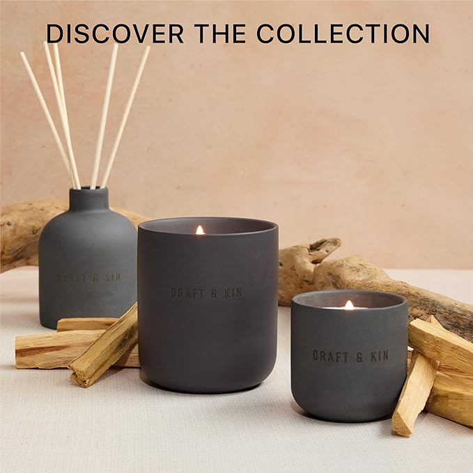 Craft & Kin Reed Diffuser Set - Santal Woods, Reed Diffusers for Home with Fragrance Sticks - The Earthenware Collection, 6.7oz Alcohol-Free, Essential Oils