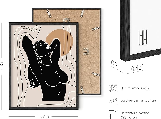 HAUS AND HUES Boho Neutral Wall Art - Set of 6 Boho Mid Century Modern Wall Art | Aesthetic Prints for Wall Bohemian Wall Decor (11x14 Black Framed)