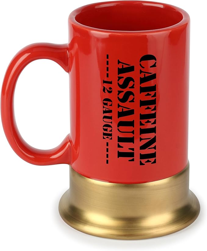 Caliber Gourmet 12-Gauge Shotgun Shell Ceramic Coffee Cup/Mug - Bold Red, Perfect Novelty Gift for Hunters & Gun Enthusiasts, Birthdays, Father's Day, Christmas & More - Funny, Quirky, and Functional