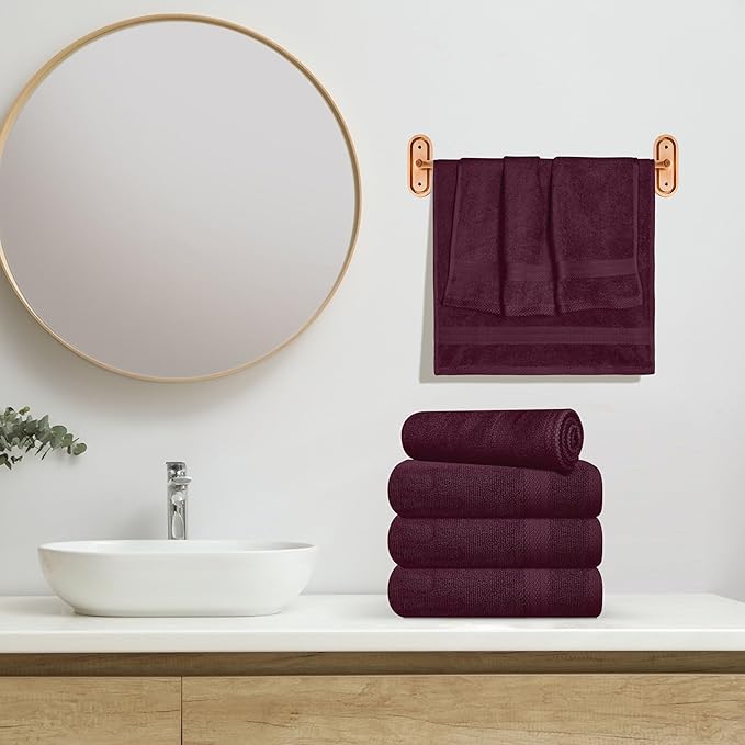 GLAMBURG Ultra Soft 6-Piece Hand Towel Set 16x28-100% Ringspun Cotton - Durable & Highly Absorbent Hand Towels - Ideal for use in Bathroom, Kitchen, Gym, Spa & General Cleaning - Burgundy