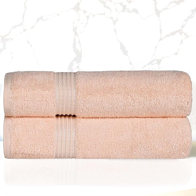 Superior Egyptian Cotton Bath Towel Set, Home Bathroom Towels, Master, Guest Bath, Decor Essentials, Quick Dry, Absorbent, Large Body Towels, Spa, Hotel, Resort, Adult, Kids, Set of 2, Peach