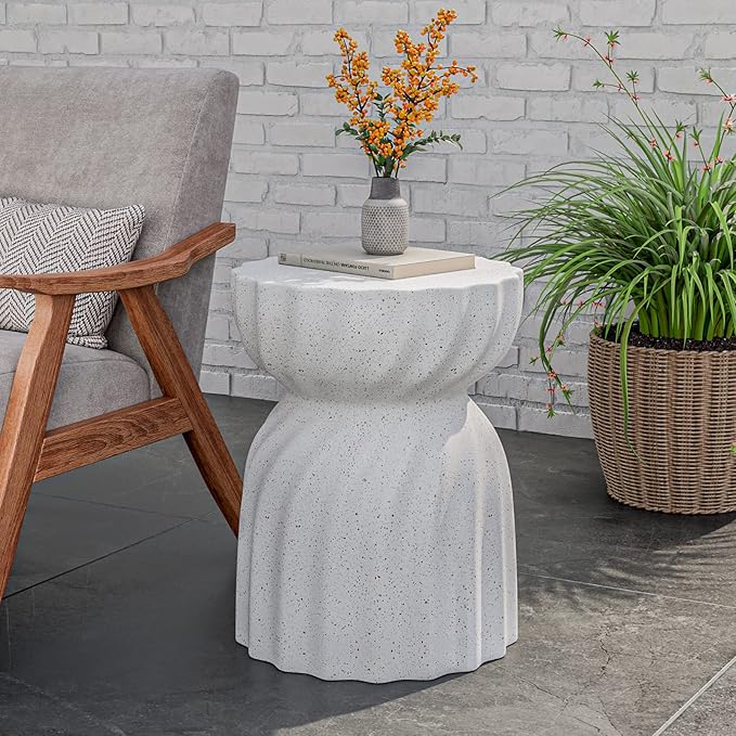 COSIEST Outdoor Side Table, Concrete Contemporary Lightweight Accent Table, Patio Side Tables End Table, Outdoor Accent Side Table for Livingroom, Garden, Hourglass, Graphite-Like White
