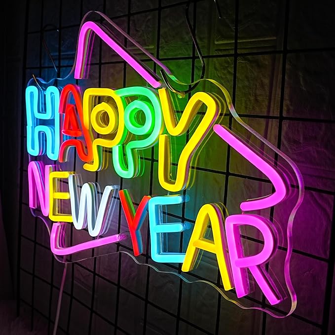 Happy New Year Neon Sign Colorful Holiday LED Neon Sign Letter Neon Signs Christmas Wall Art, Xmas Cheers Neon Sign, Christmas Signage, Christmas Wall Decorations