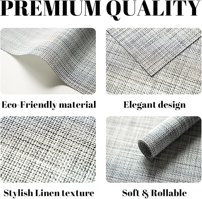 Placemats Set of 8 Vinyl/Plastic Woven Place Mats for Kitchen Table Indoor/Outdoor Washable Placemat Wipeable Dining Table Mats (Grey,8)