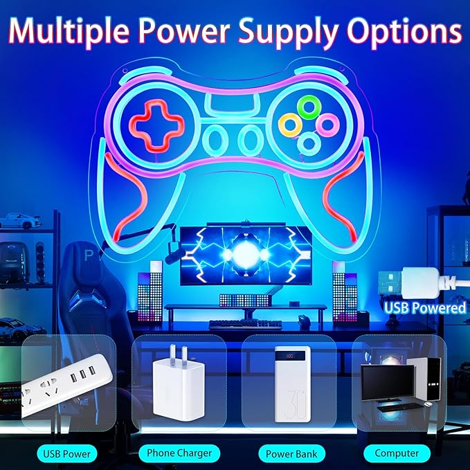 Gamer Neon Sign for Bedroom Decor -Game Controller for Game Room Decoration,USB Lights Led Gaming Neon for Teen Boy Room Decor -Best Gamer Gifts for Boys Kids (16.5 * 11.4in)