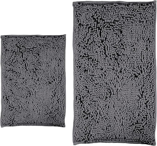 ZiYiJuan Bathroom Rugs, Super Absorbent Luxury Shaggy Chenille Bath Mats, Durable Dark Gray 17x24_20x32