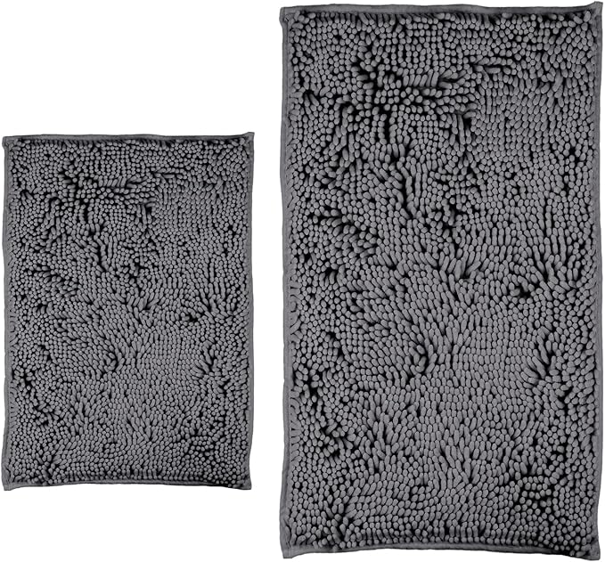 ZiYiJuan Bathroom Rugs, Super Absorbent Luxury Shaggy Chenille Bath Mats, Durable Dark Gray 17x24_20x32