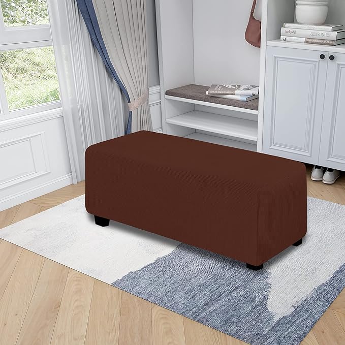 Easy-Going Stretch Ottoman Cover Folding Storage Stool Furniture Protector Soft Rectangle slipcover with Elastic Bottom(Ottoman X-Large,Coffee)