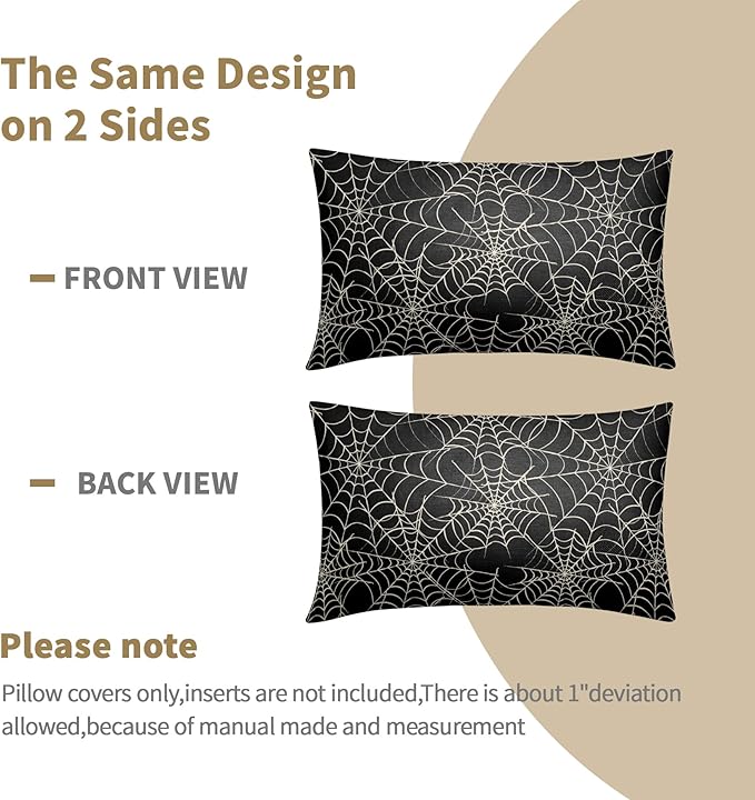 Halloween Spiderweb Pillow Covers 12x20 Set of 2 Black White Spider Web Outdoor Decorative Throw Pillows Halloween Scary Themed Farmhouse Pillowcases Linen Cushion Case Decor for Home Sofa Couch Bed