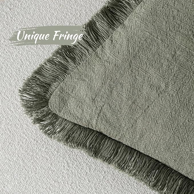MIULEE Decorative Throw Pillow Covers Neutral Linen Fringe Throw Pillows Set of 2 Light Olive Green Boho Farmhouse Cushion Covers for Couch Sofa Bed Living Room Spring Home Decor 18x18 Inch
