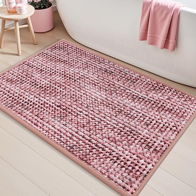 LUMI Chenille Bathroom Rugs, 24"x36" Extra Soft Non Slip Absorbent Bath Rugs, Washable Bath Mats for Bathroom Floor Tub and Shower, Red