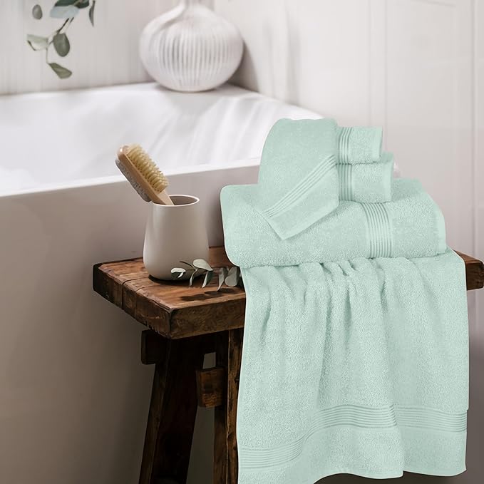 Belizzi Home Ultra Soft 6 Pack Cotton Towel Set, Contains 2 Bath Towels 28x55 inch, 2 Hand Towels 16x24 inch & 2 Wash Coths 12x12 inch, Ideal Everyday use, Compact & Lightweight - Sea Green
