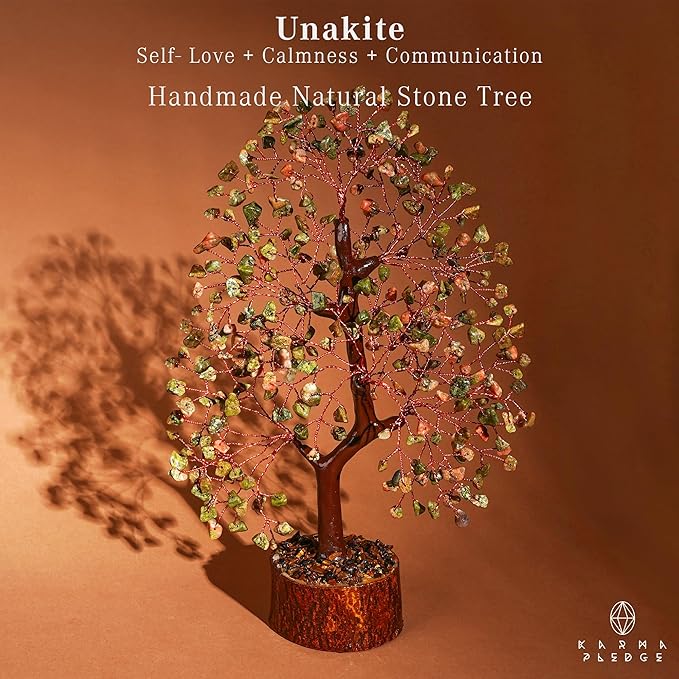Crystal Tree of Life Unakite Healing Crystal Trees for Home & Office Decoration, Handmade Crystal Money Bonsai Trees for Positive Energy, Good Luck, Christmas Decor, Birthday Gifts for Women, Mom