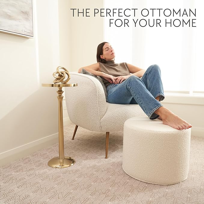 ZICOTO Beautiful Boucle Pouf Ottoman and Foot Rest - Elevate Your Living Room Decor with Lightweight Comfort and Charm - A Round Modern Foam Filled Foot Stool Perfect to Rest Your Feet