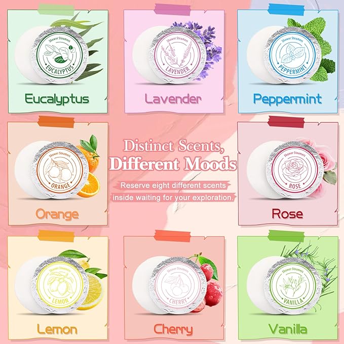 Shower Steamers Aromatherapy - Christmas Gifts for women, 8 Pack Pure Essential Oil Shower Bombs for Home Spa Bath Self Care, Lavender Stress Relief and Relaxation Gifts for Her Stocking Stuffers Pink