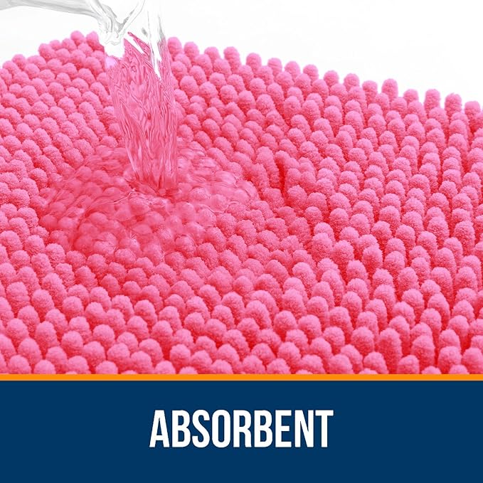OLANLY Bathroom Rugs 47x24, Extra Soft Absorbent Chenille Bath Rugs, Rubber Backing Quick Dry, Machine Washable Bath Mats for Bathroom Floor, Tub and Shower, Home Decor Accessories, Hot Pink