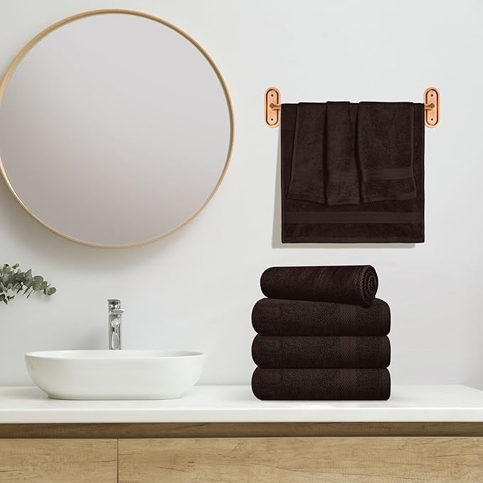 GLAMBURG Ultra Soft 6-Piece Hand Towel Set 16x28-100% Ringspun Cotton - Durable & Highly Absorbent Hand Towels - Ideal for use in Bathroom, Kitchen, Gym, Spa & General Cleaning - Chocolate Brown