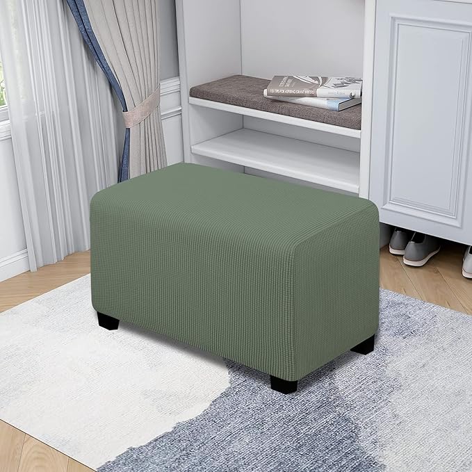 Easy-Going Stretch Ottoman Cover Folding Storage Stool Furniture Protector Soft Rectangle slipcover with Elastic Bottom(Ottoman Small,Greyish Green)