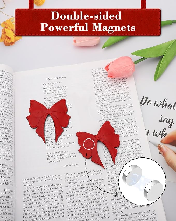 Leather Magnetic Bookmark – 1 Pcs Bow Tie Design, Red Magnet Bookmark Clip, Perfect Gift for Women, Kids, and Reading Lovers, Teacher Gift for School, Office, Home Supplies
