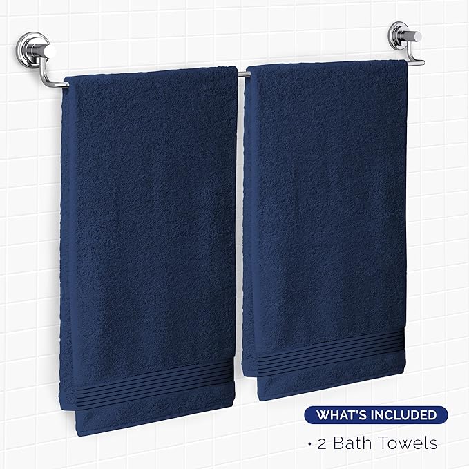 Elegant Comfort Premium Turkish Cotton 2 Pack Bath Towel Set - 27 x 54 inch, Luxurious Hotel Spa Quality 100% Turkish Cotton 2PC Bath Towel Set - Highly Absorbent - Soft Bathroom Towels, Navy Blue