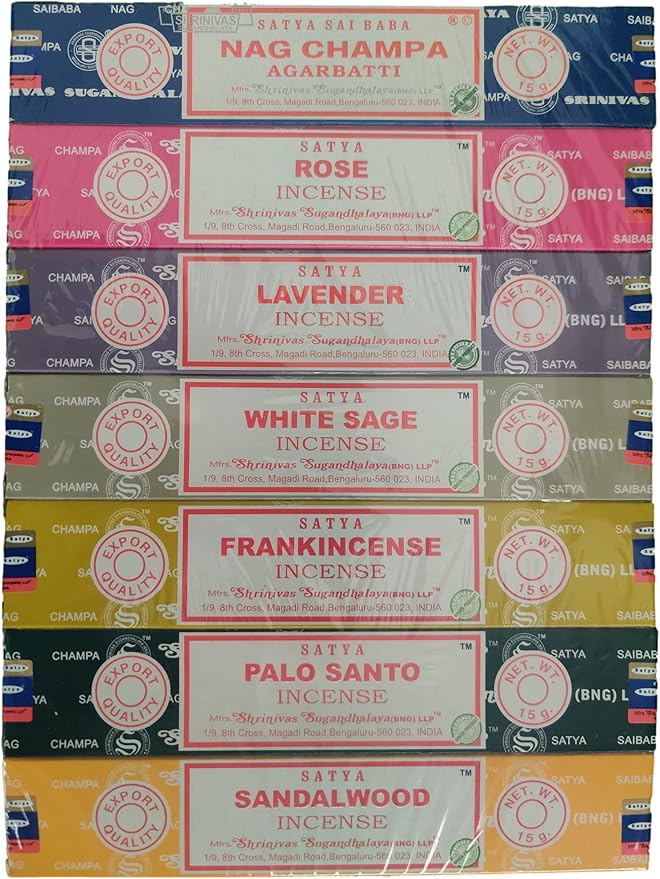 Incense Holder Bundled with Satya Sai Baba Incense Gift Set Nag Champa, White Sage, Lavender, Rose, Palo Santo, Frankincense, Sandalwood 15gms