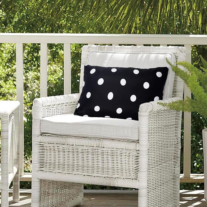 Eternal Beauty Set of 2 Outdoor Decorative Pillow Covers Waterproof Outdoor Pillow Covers for Spring Summer Patio Lumbar Pillows, Black Polka Dot, 12X20 inches