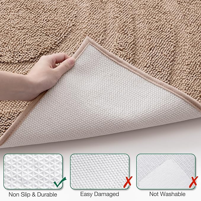LUMI Chenille Bathroom Rugs, 24"x36" Extra Soft Non Slip Absorbent Bath Rugs, Washable Bath Mats for Bathroom Floor Tub and Shower, Beige