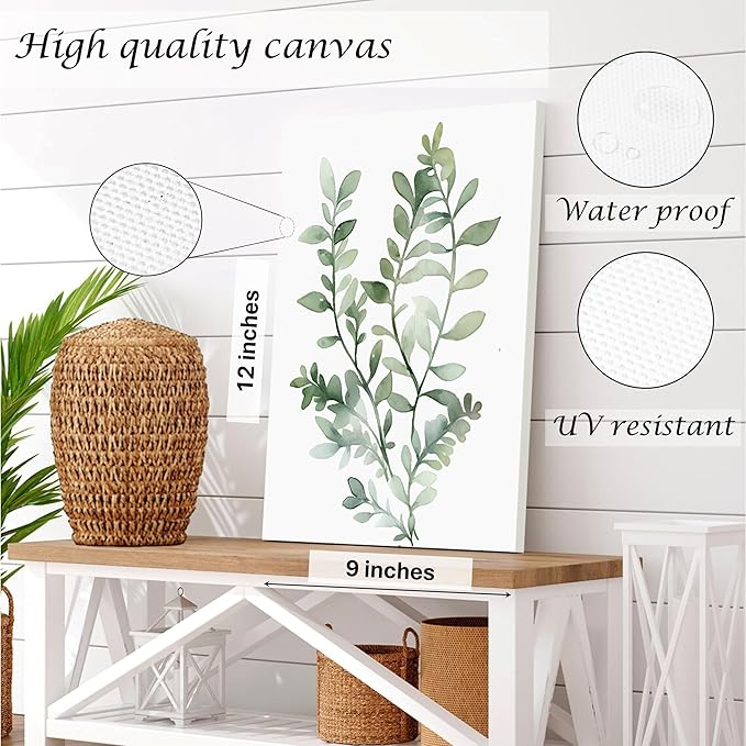 Induslyfe Framed Eucalyptus Sage Green Botanical Plant Wall Art Canvas Decor Set of 6, Nature Wall Art Prints Posters Art, Eucalyptus decor Flower wall art for bathroom bedroom living room 9x12