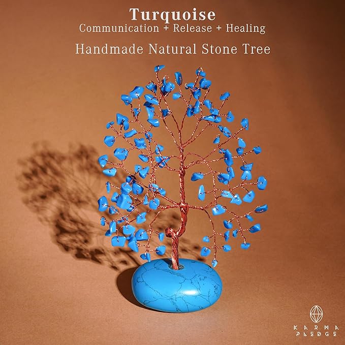 Crystal Tree of Life Home and Office Feng Shui Decor, Turquoise Healing Crystal Handmade Bonsai Tree for Positive Energy, Good Luck, Money, Christmas Decor, Birthday Gifts for Women, Mom