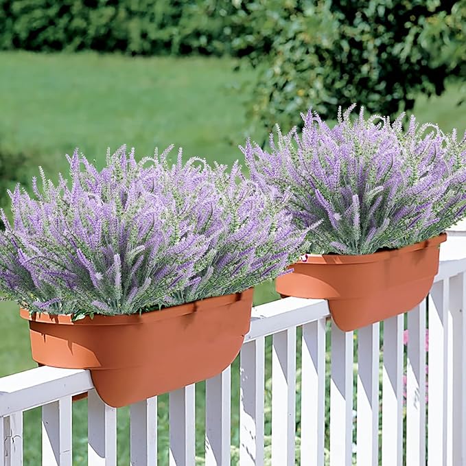 Agusbagli Artificial Lavender Flowers, 12 Bundles Purple Plastic Flowers UV Resistant Outdoor Plants Faux Lavender Stems for Garden Centerpieces Window Box Porch Home DéCor
