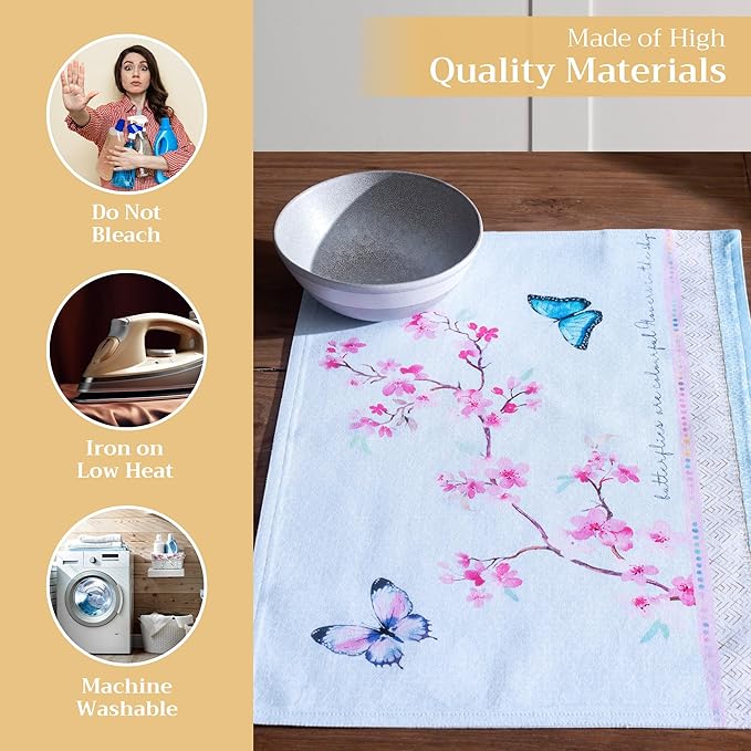 Maison d' Hermine Placemats Set of 4 100% Cotton Washable Cloth Place Mats, Reusable Table Mats for Kitchen Dining Decoration, Party, Wedding, Restaurant Spring/Summer (Blossoms in Spring, 13" x 19")