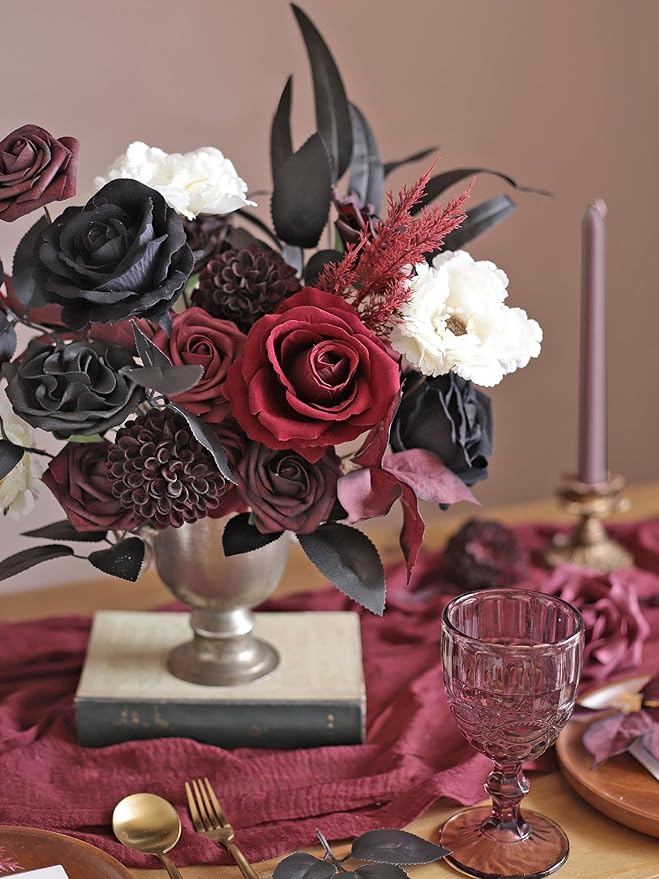 MISSPIN Artificial Flowers DIY Box Set Fake Roses Bouquet Bridal Wedding Flowers Colorful Centerpiece Table Decorations Boho Faux Floral with Stems Arrangements for Cake Home Party Indoor Outdoor