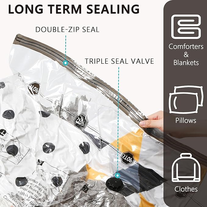 SUOCO 10 Jumbo XXL Vacuum Storage Bags with Electric Pump, Space Saver Bags, Compression Airtight Sealer Bags for Travel, Clothes, Pillows, Comforters, Blankets