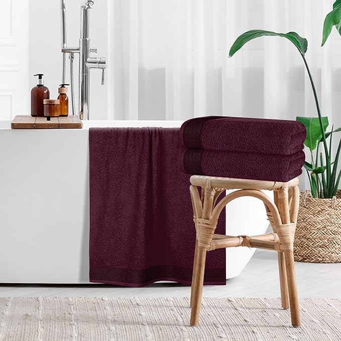 Belizzi Home Ultra Soft 4 Pack Oversized Bath Towel Set 27x54 inches, 100% Cotton Bath Towels, Highly Absorbant Compact Quickdry & Lightweight Towel, Ideal for Gym Travel Camp Pool - Burgundy
