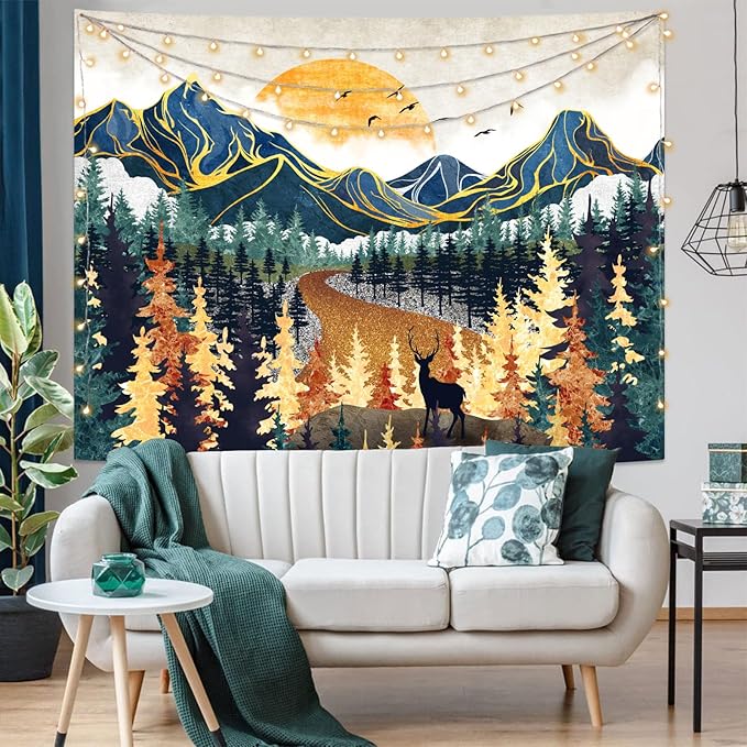 Kanuyee Boho Mountain Tapestry Sunset Landscape Wall Tapestry, Nature tapestries for Bedroom Ceiling Tapestries Wall Hanging for Bedroom Living Room Wall Decor Mountain-2 44"x60"